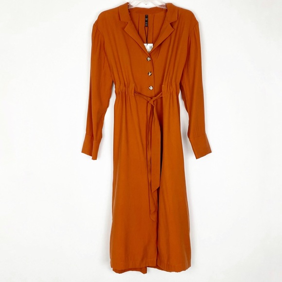 Zara Terracotta Flowing Midi Shirt Dress NWT Med - Picture 6 of 11